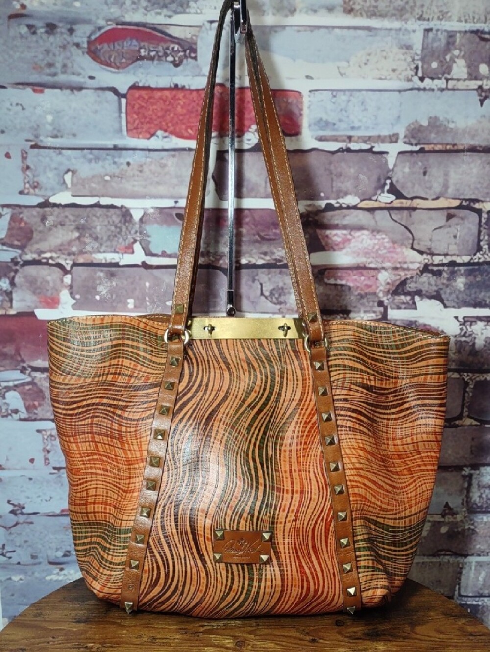 Patricia Nash "Benvenuto" Wavy Stripe Leather Tote - Picture 3 of 13